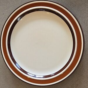 🛒$3 with bundle Vintage Elegant Cream and Brown Striped Plate Dachi Tableware
